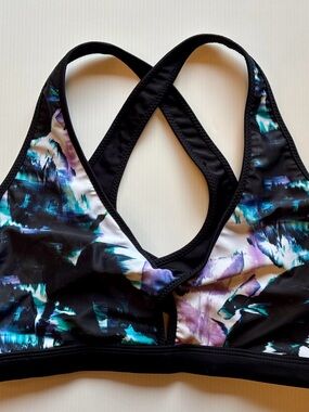 Fabletic Reversible Bikini Top L Ellie Swim Purple Black Abstract Watercolor New